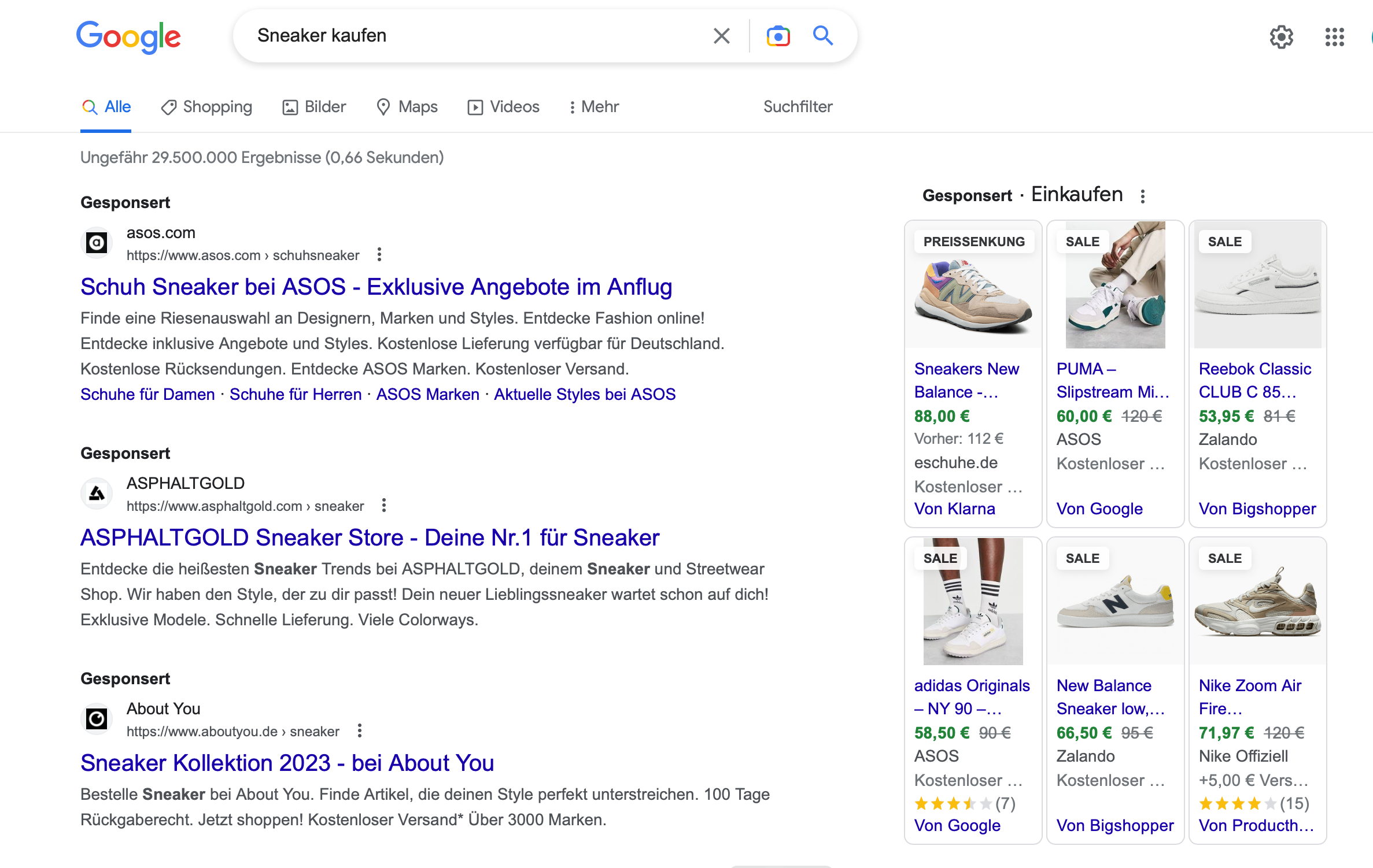 Google Suchergebnisse zum Thema Sneaker